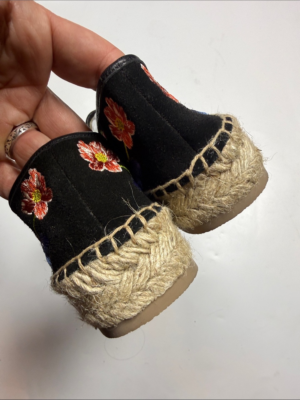 Johnny Was Garden black suede Leopard floral print Espadrilles NWOT S-559 Sz 8.5 - Picture 5 of 10